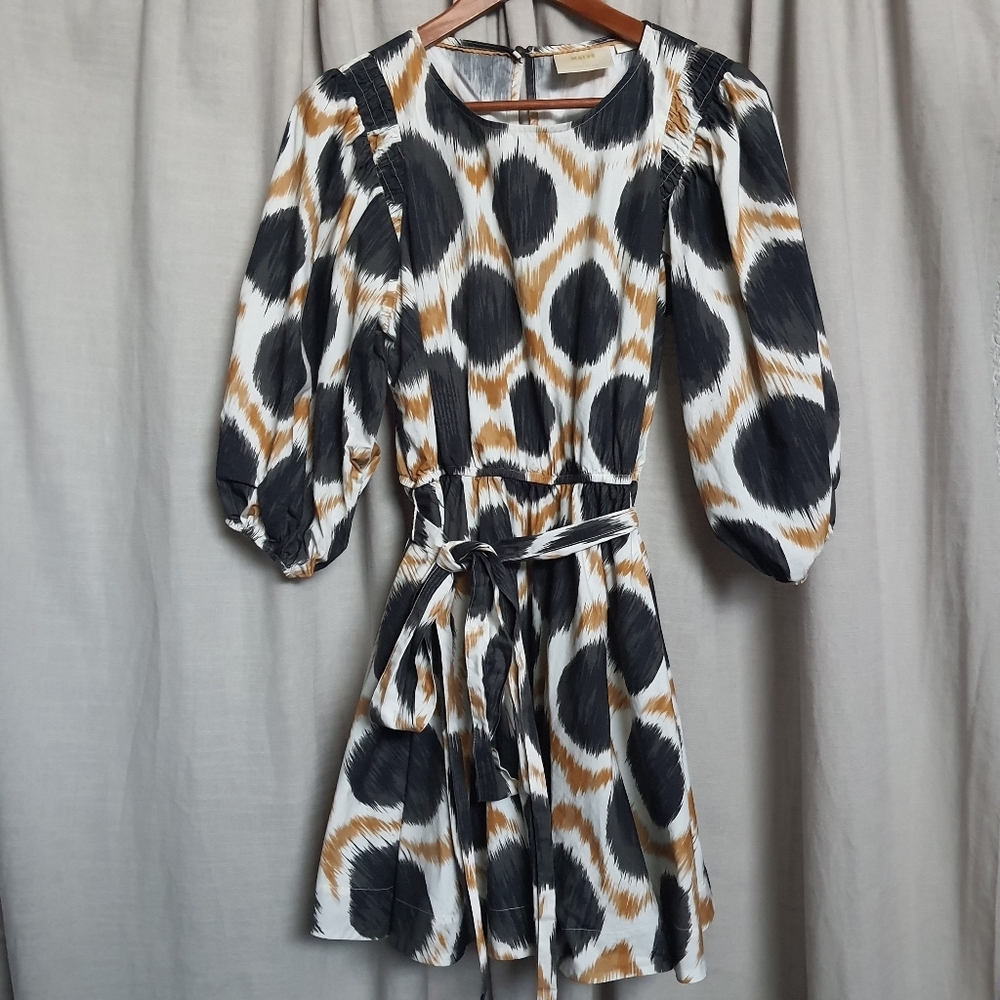 Maeve Destin Poplin Mini Dress Short Sleeve Multi Puff Sleeve Cotton - Picture 2 of 12